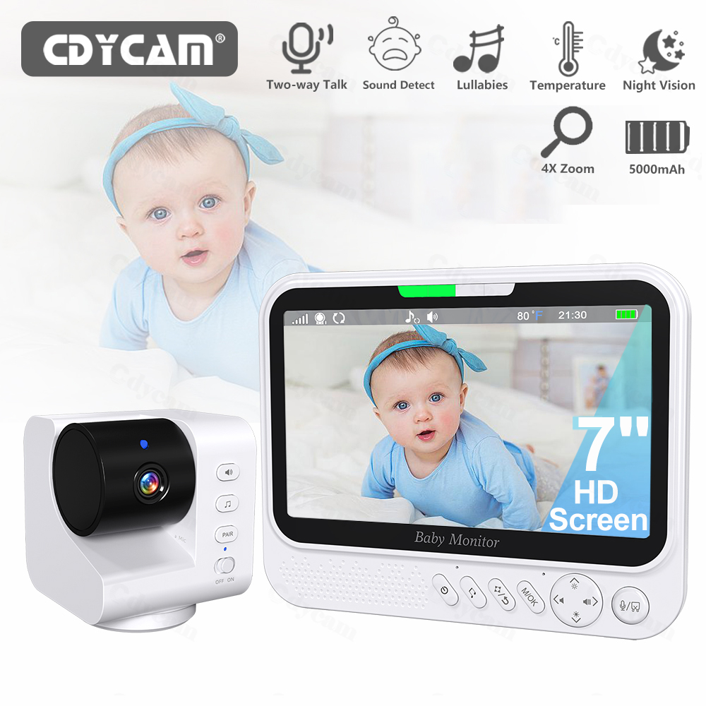 Audio Music Video - 7-Zoll-Video-Babyphone mit 4-fach Zoom-Videokamera, ohne WLAN,
