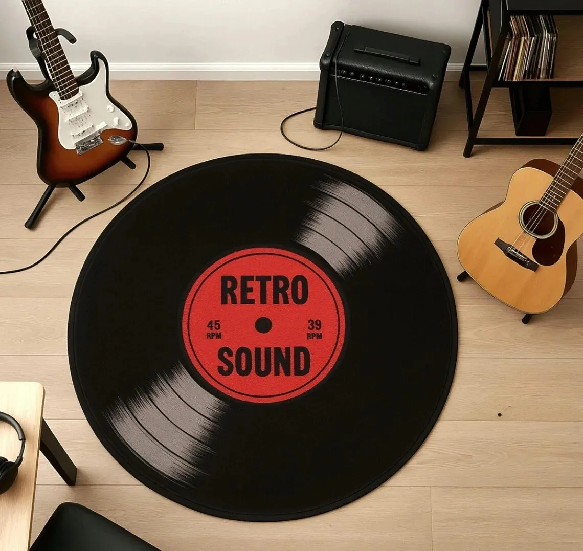 Audio Music Visualizer - 1 Stück Retro-Plattenspieler-Teppich, maschinenwaschbar, Geschenk für