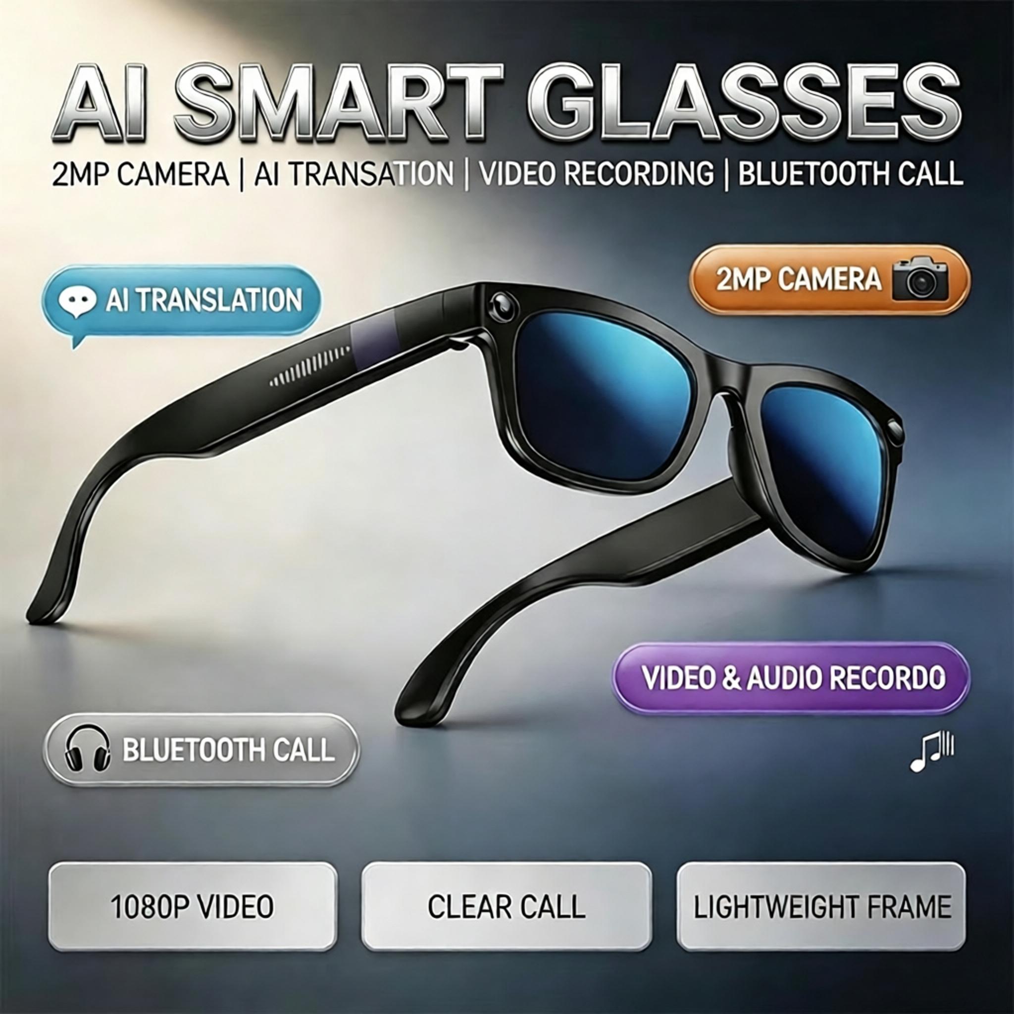 Audio Music Video - Neue KI-Bluetooth-Smart-Brille mit 2MP-Kamera, KI-Übersetzung, Video-