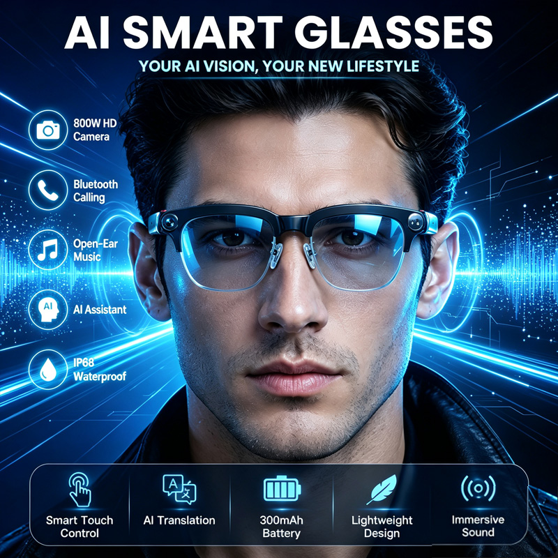 Audio Music Video - W630 Smart-Brille mit 800W HD-Kamera für