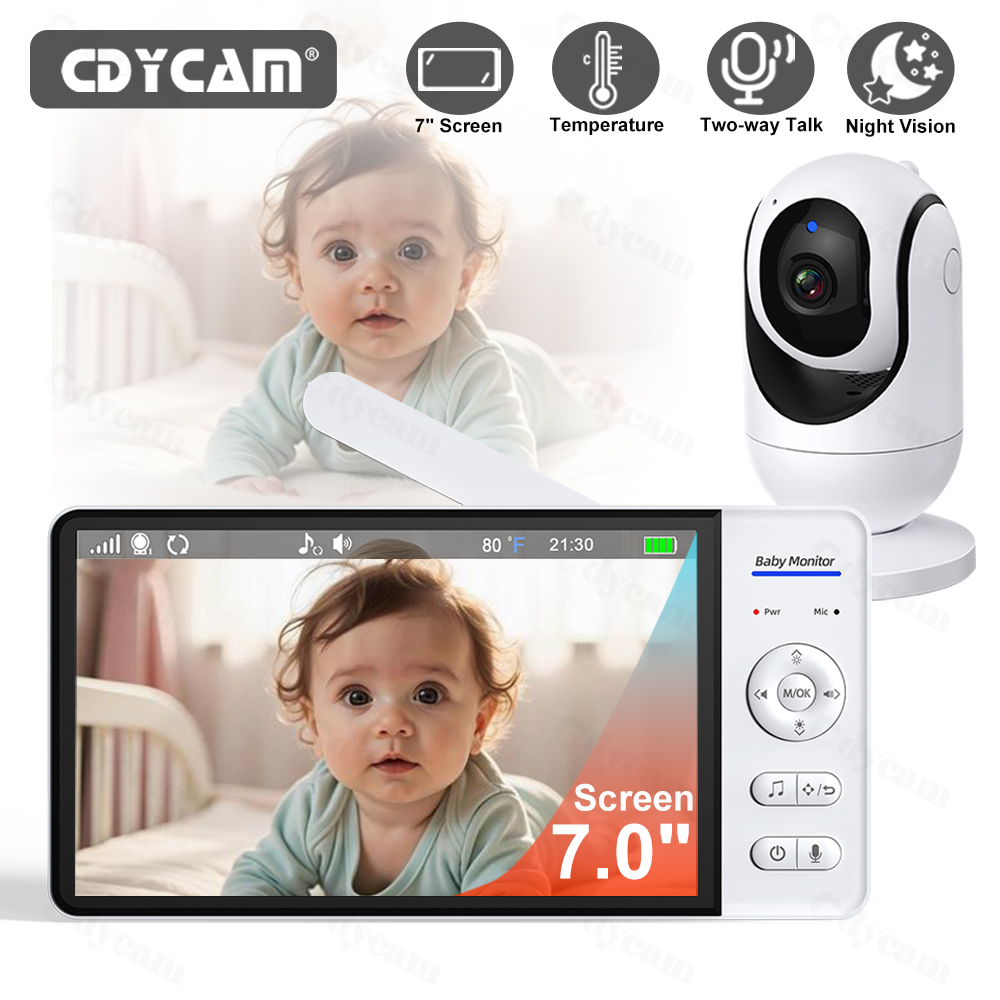 Audio Music Video - 7-Zoll-Video-Babyphone mit Nachtsicht, ohne WLAN, 4-fach-Zoom,