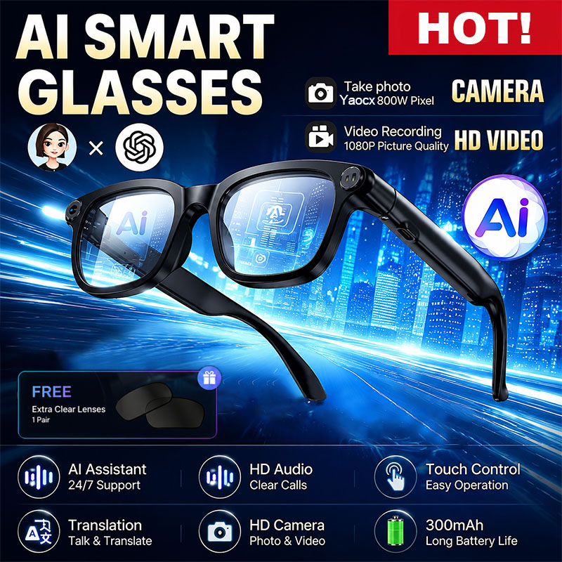 Audio With Music Ai - Neue KI-Smart-Brille mit 800W HD-Kamera, 1080P